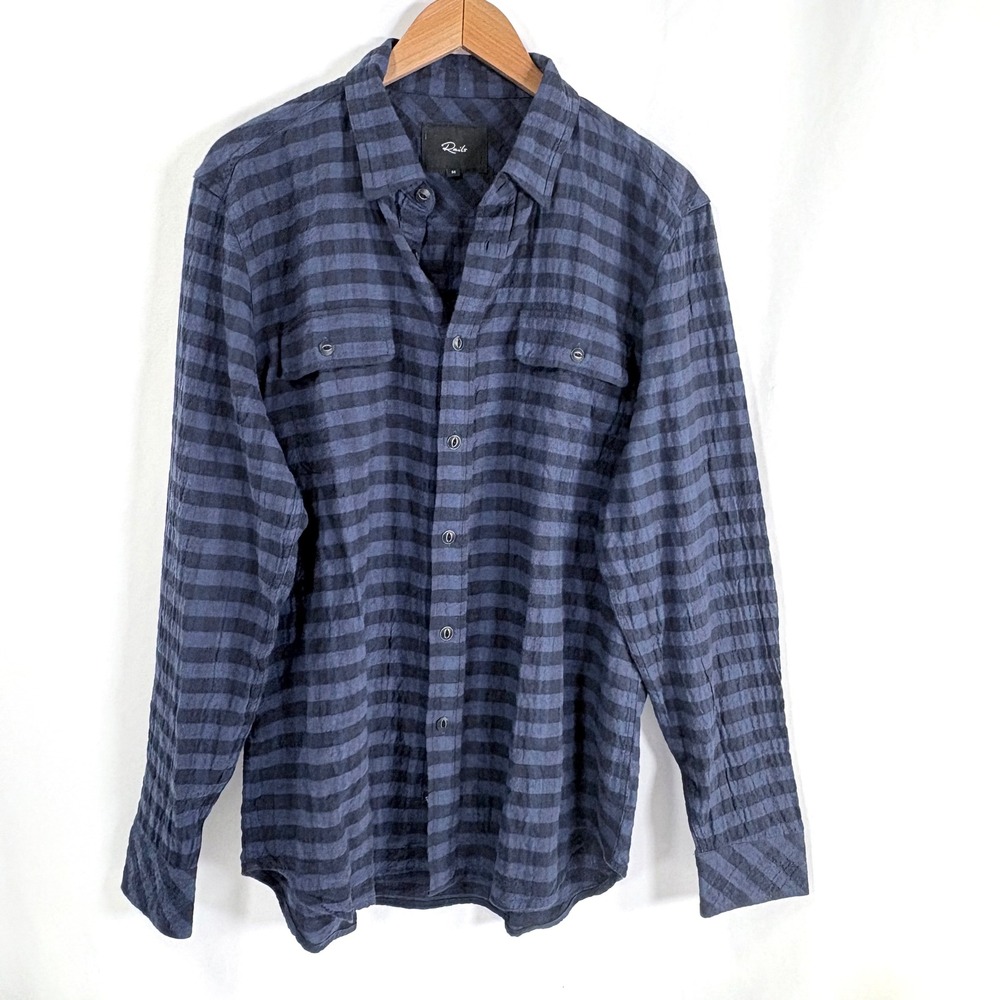 Rails Powell Plaid Seersucker Button-Up Shirt in the Blue Jay Royal Mens M